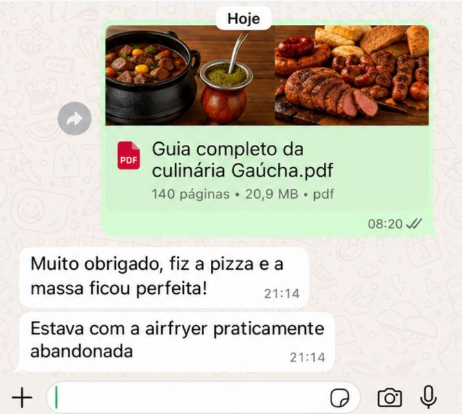 Print de feedback de cliente 1 sobre o guia de receitas gaúchas
